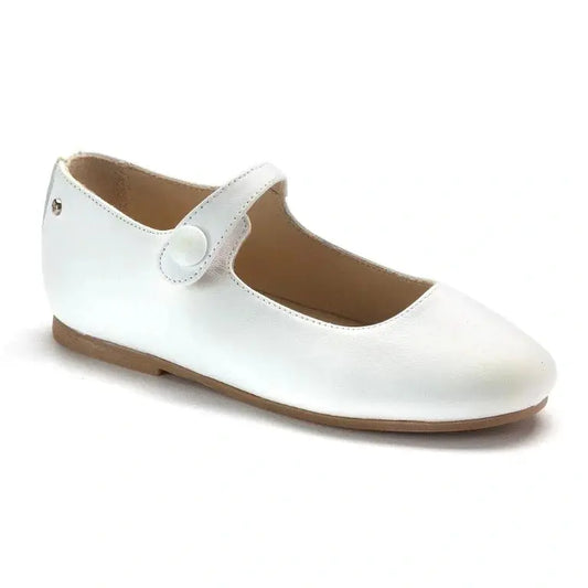 White soft leather strap for girl by Manuela de Juan - button-closure Mary Jane