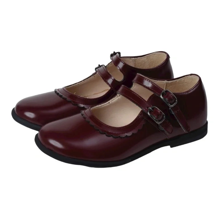 Stylish Bordo Polished Leather Strap Shoes for girls by Manuela de Juan