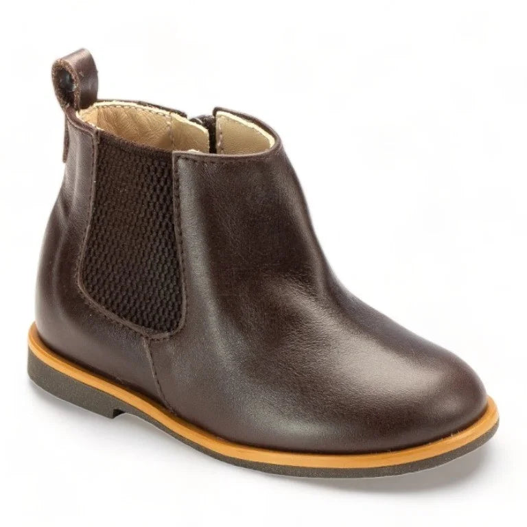 Brown soft leather bootie for toddler, boy, girl by Manuela de Juan - casual/dress style