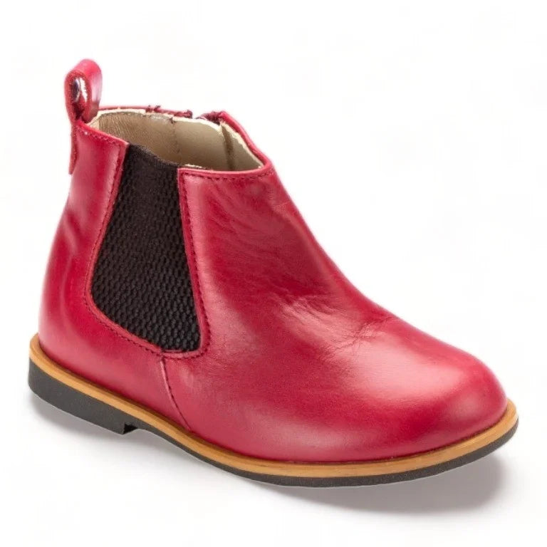 Red Soft Leather Bootie for Toddler Boy Girl by Manuela de Juan - red soft leather bootie