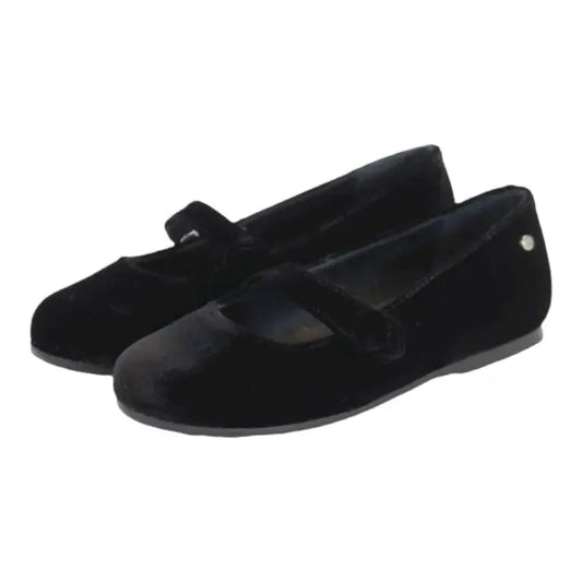 Black Velvet Strap Shoe for girls by Manuela de Juan - Front Strap, Black Velvet