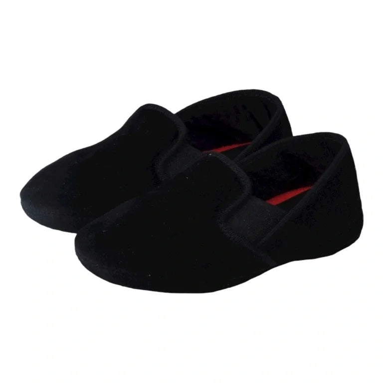 Black velvet slipper for boy and girl by Froment Leroyer, perfect for casual or dress occasions.