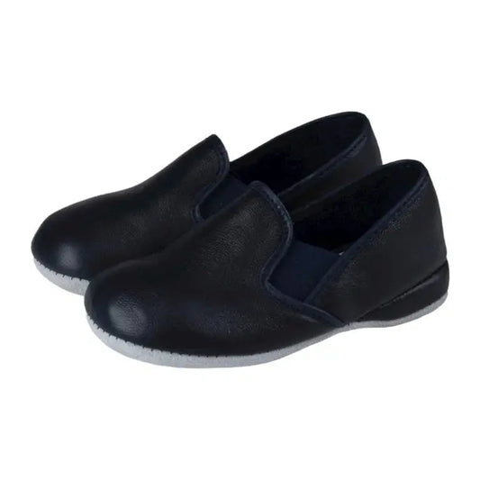 Navy soft leather slipper for boy/girl by Froment Leroyer - slip-on style, soft leather, casual/dress occasions.