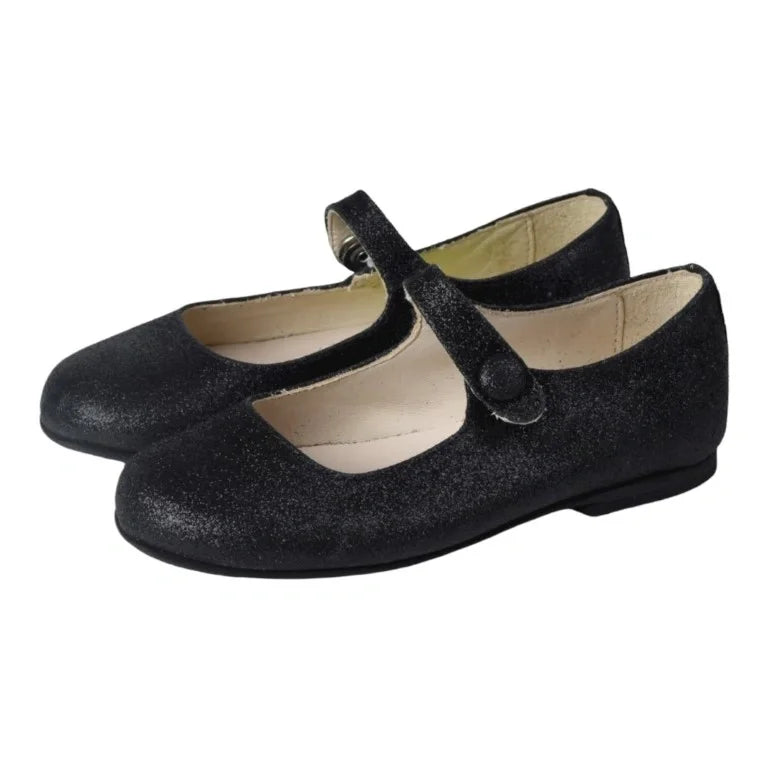 Black Glitter Strap for Girl by Manuela de Juan - Elegant and comfortable strap in black glitter for girls, perfect for dressy occasions. Made in Spain.