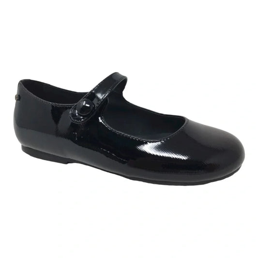 Elegant black patent leather strap for girls by Manuela de Juan, perfect for dress occasions.