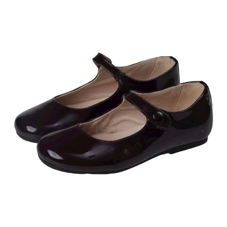 Elegant Bordo Patent Leather Strap Mary Janes by Manuela de Juan, ideal for girls attending dressy occasions.