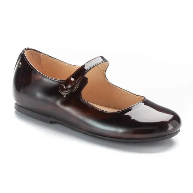 Brown Patent Leather Strap for Girl by Manuela de Juan - Stylish snap-closure Mary Jane crafted from premium patent leather, made in Spain.