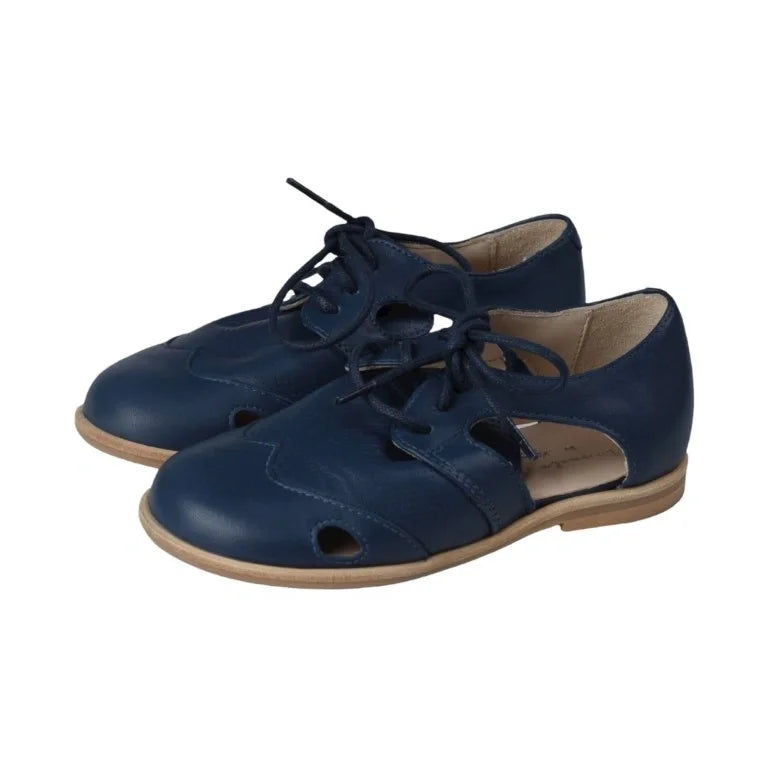 Stylish Navy Soft Leather Lace shoes for boys by Manuela de Juan, perfect for casual wear.