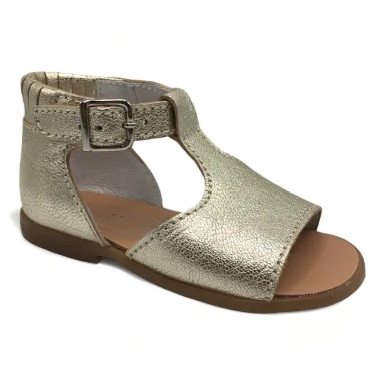 Gold soft leather strap toddler sandal by Beberlis - Manuela de Juan, made in Spain.