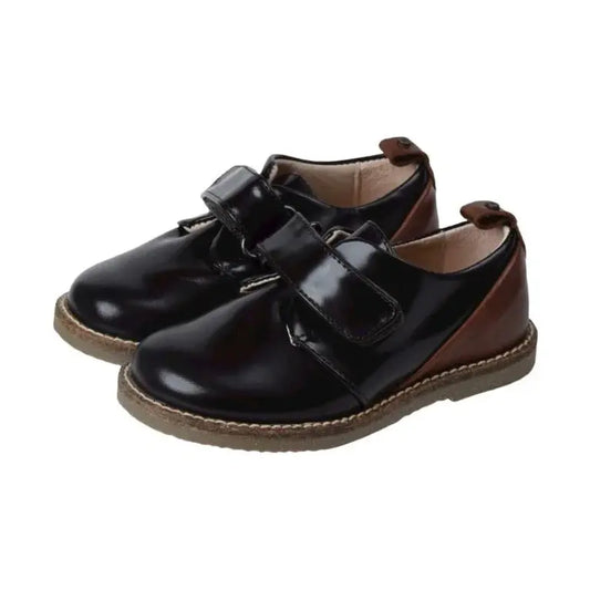 Brown Polished Leather Velcro shoes for boys by Manuela de Juan - casual style