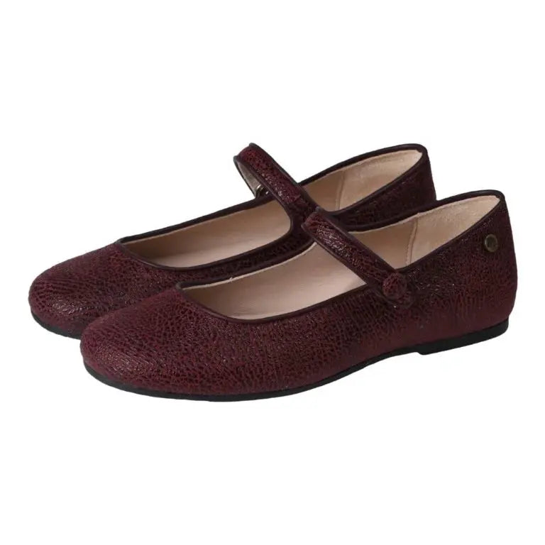 Girl wearing Bordo Suede Strap Mary Janes by Manuela de Juan