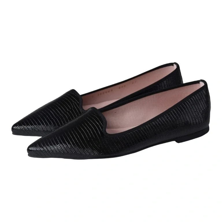 Black Croc Leather Smoking Loafer for Teen/Women by Pretty Ballerinas - Casual Shoe for Teens and Women