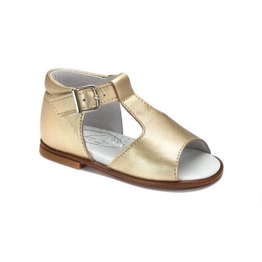 Gold leather toddler sandal with strap, made in Spain