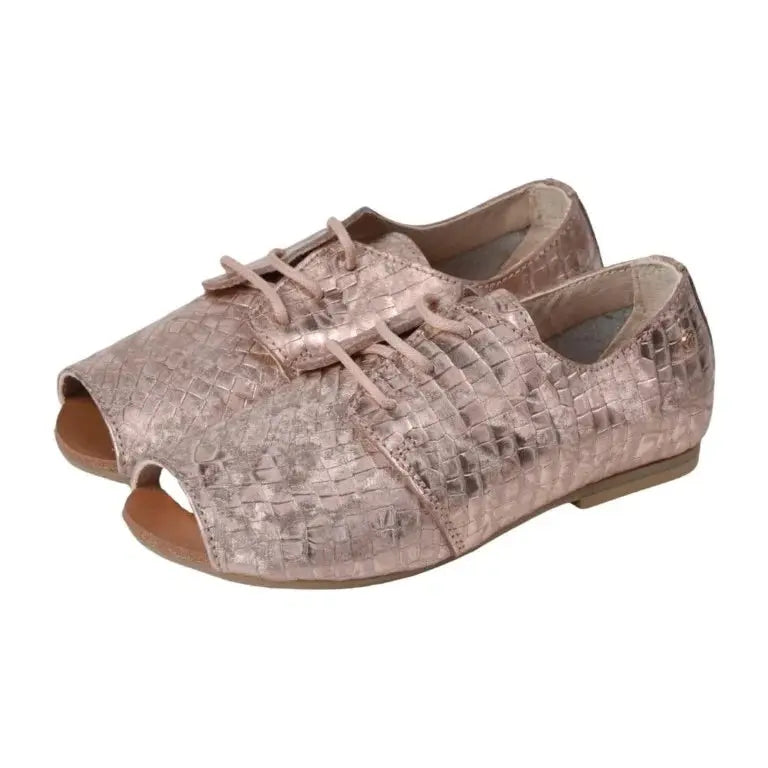 Gold soft leather lace-up shoes for girls by Manuela de Juan