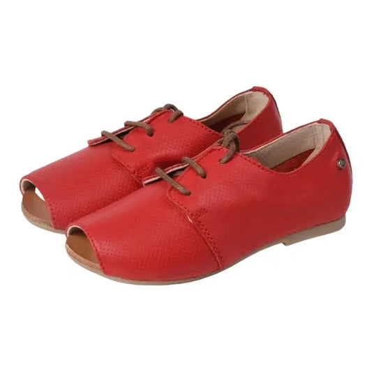 Red soft leather lace shoes for girls by Manuela de Juan - pretty ballerinas, made in Spain