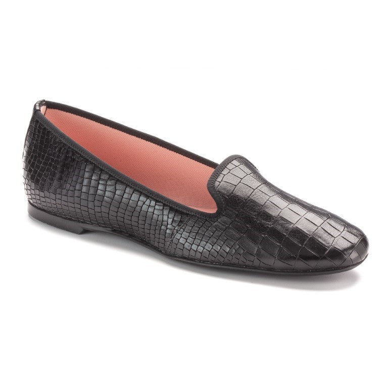 Smoks - Black Croc Leather Smoking Loafer for Teen/Women by Pretty Ballerinas