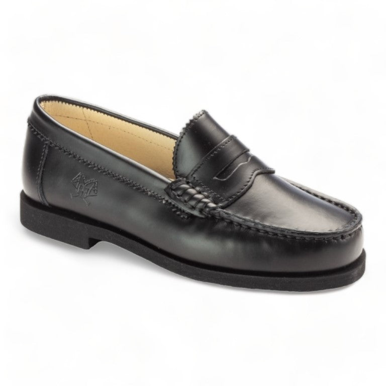 2525 - Black Polished Leather Hard Loafer for Girl/Boy by London Kids