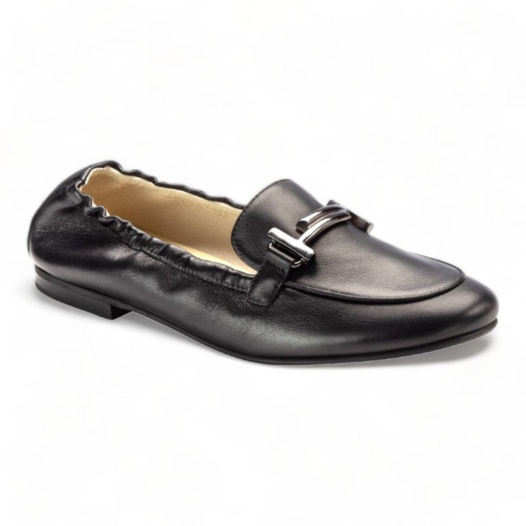 1635 - Black Soft Leather Flat Loafer for Girl by London Kids