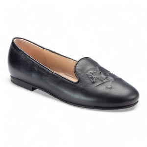 1391 - Black Soft Leather Smoking Loafer for Girl by London Kids