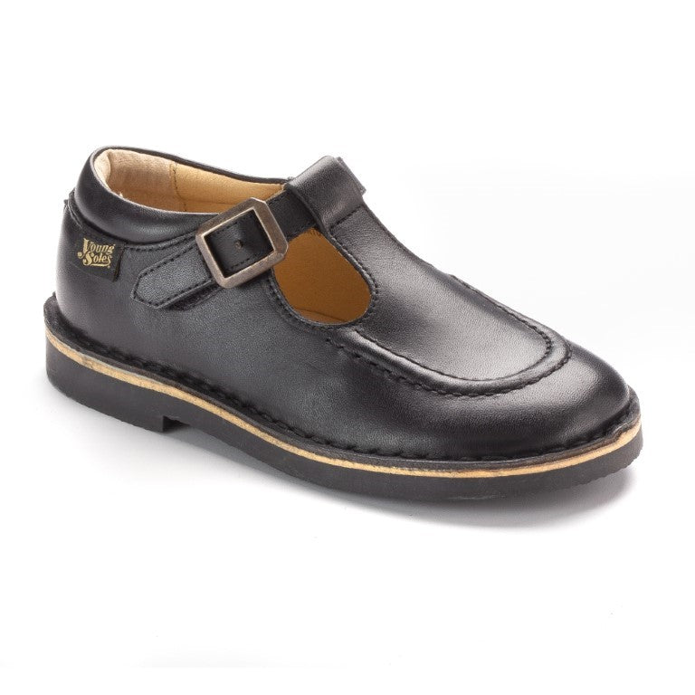 Parker - Black Soft Leather Strap for Boy/Girl by Young Soles