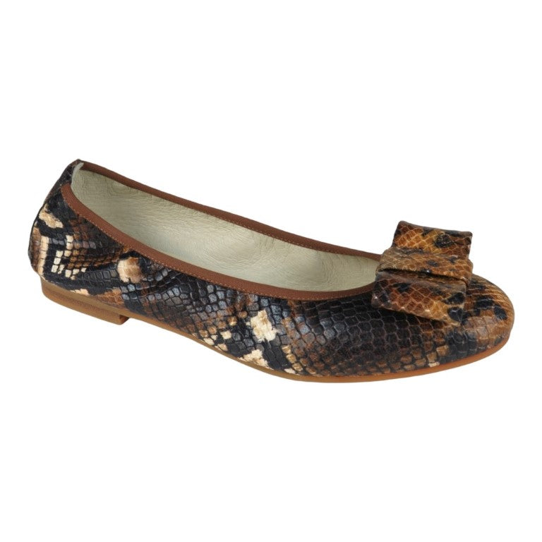 1412 - Brown Snake Leather Flats for Girl/Teen/Women by London Kids
