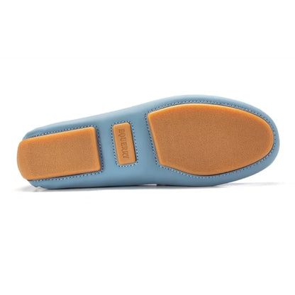 Sole of Blue Sahara Leather Soft Loafer for Girl by London Kids - Classic Moccasin Loafer with Tassle Bow