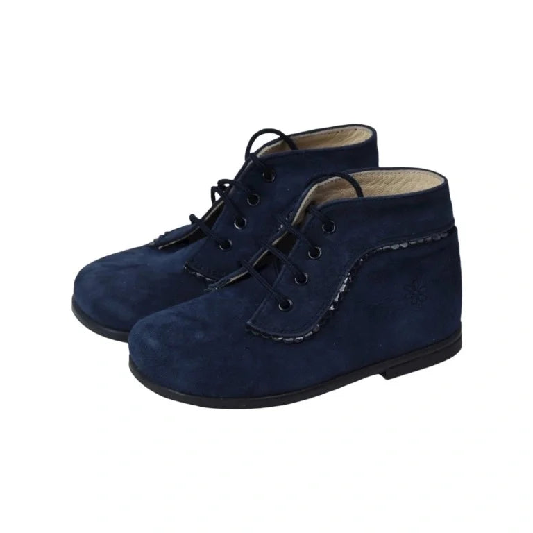 Navy suede lace high top shoes for toddlers by Beberlis