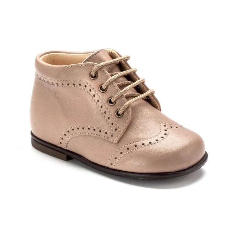 Taupe soft leather lace shoes for toddlers by Beberlis, made with premium materials