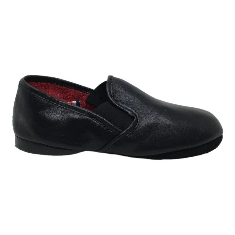 Black soft leather slipper for boy/girl by Froment Leroyer - premium quality casual and dressy footwear.