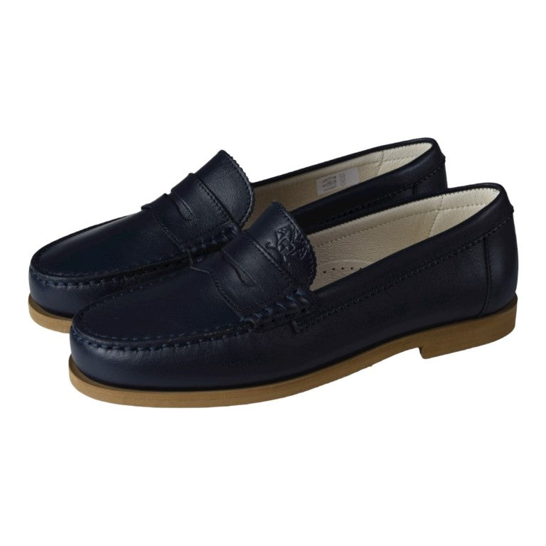 2525 - Navy Soft Leather Hard Loafer for Girl/Boy by London Kids