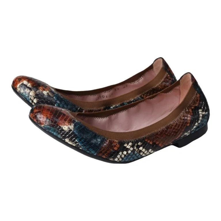 Stylish Tan Snake Leather Flats for teens and women by Pretty Ballerinas