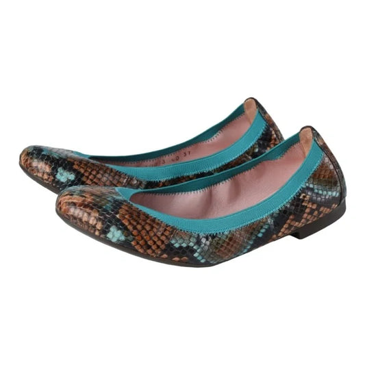 Stylish Aqua Snake Leather Flats for teens and women by Pretty Ballerinas