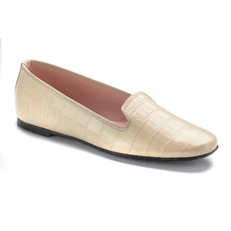 Beige Croc Leather Smoking Loafer for Teen/Women by Pretty Ballerinas - Smoking Slipper Shoe