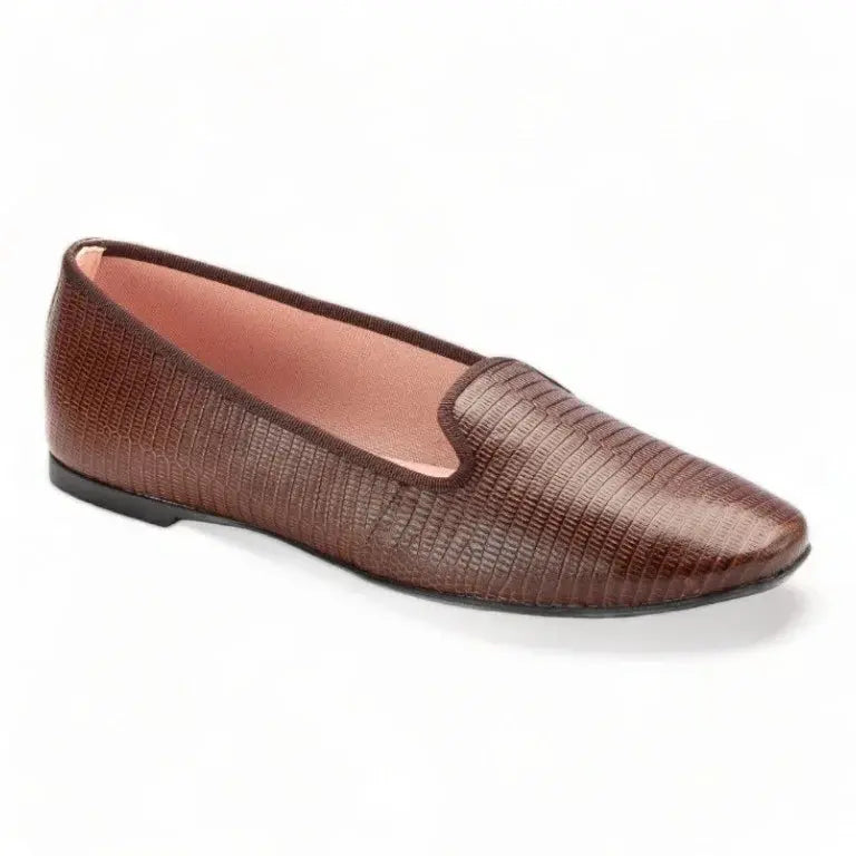 Brown croc leather smoking loafer for teen women by Pretty Ballerinas - brown color casual shoe