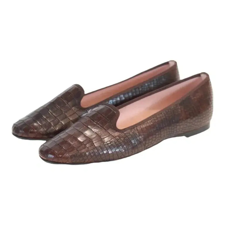 Brown Croc Leather Smoking Loafer for Teen/Women by Pretty Ballerinas - Brown Croc Leather Smoking Loafer for Teen/Women, ideal for casual occasions.