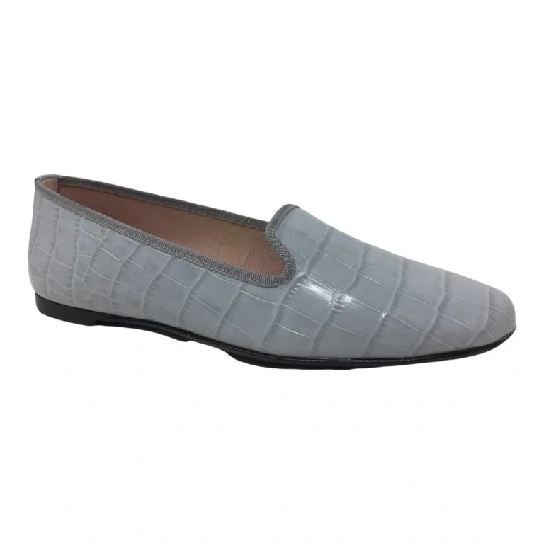 Gray croc leather smoking loafer for teen and women by Pretty Ballerinas - smoking slipper style