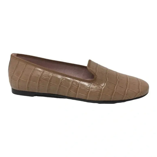 Taupe croc leather smoking loafer for teen/women by Pretty Ballerinas - taupe color, stylish and comfortable.