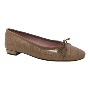 49196 - Taupe Croc Leather Flats for Teen/Women by Pretty Ballerinas