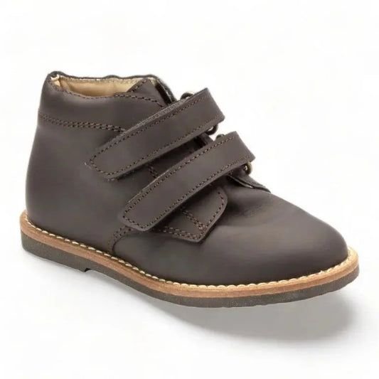 Brown Sahara Leather Velcro shoes for boys by Manuela de Juan, perfect for casual occasions